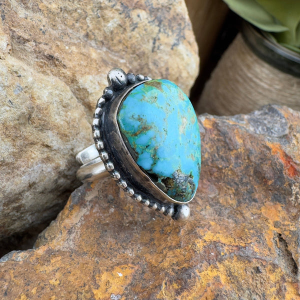 Mary Tso Turquoise Ring - Adjustable Size 7-8.5 - Navajo