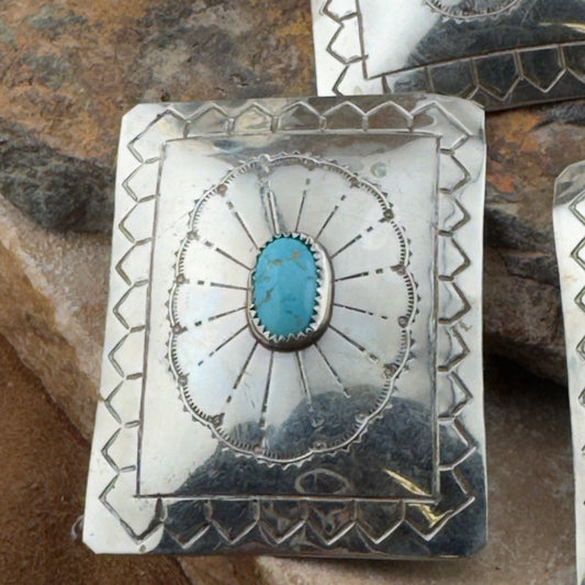 Hand Stamped Concho Belt Set - Eight Rectangle Conchos with Turquoise