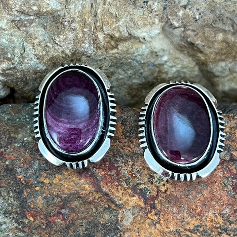 Purple Spiny Oyster Sterling Silver Earrings by Wil Denetdale
