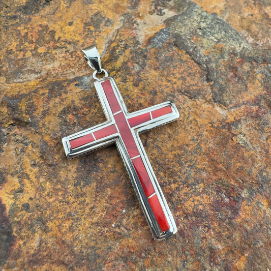 David Rosales Rosarita Inlaid Sterling Silver Pendant Cross