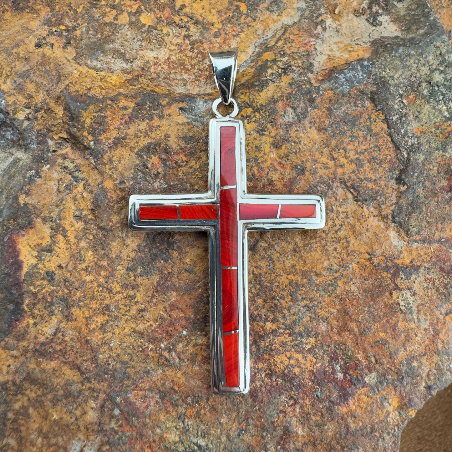 David Rosales Rosarita Inlaid Sterling Silver Pendant Cross