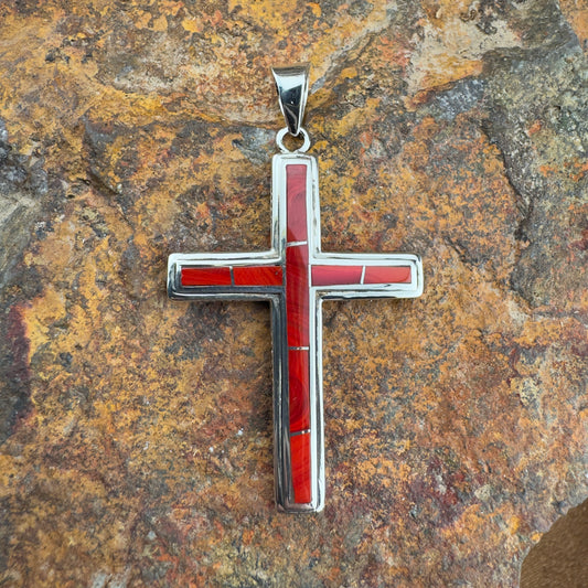 David Rosales Rosarita Inlaid Sterling Silver Pendant Cross