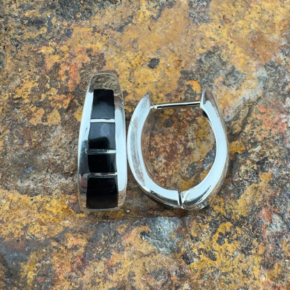 David Rosales Black Jade Inlaid Sterling Silver Earrings Huggie