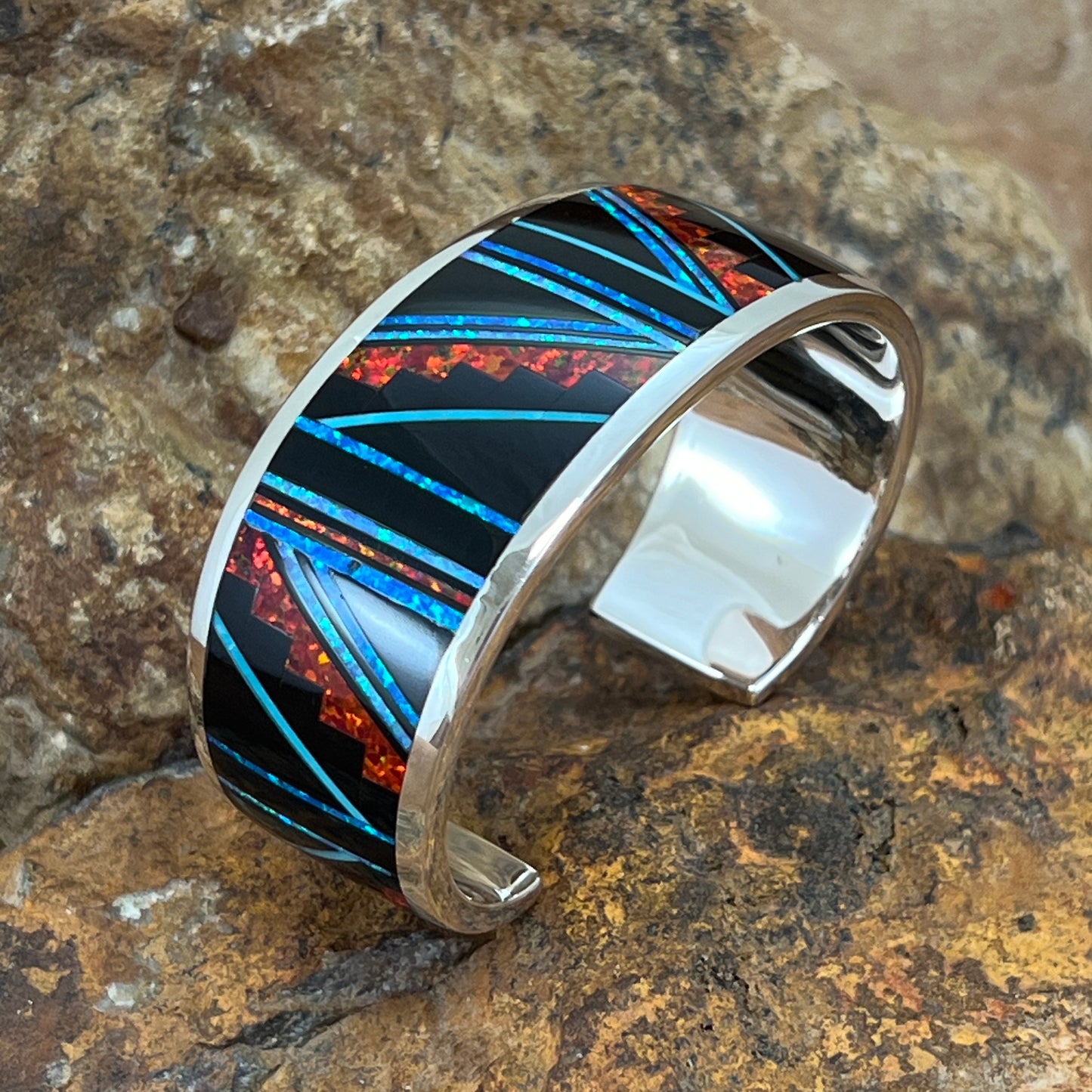 David Rosales Red Moon Fancy Inlaid Sterling Silver Bracelet