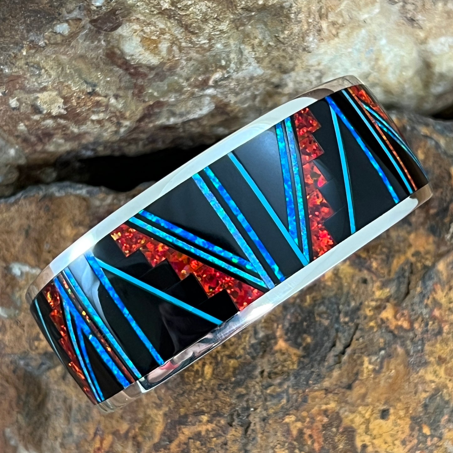 David Rosales Red Moon Fancy Inlaid Sterling Silver Bracelet