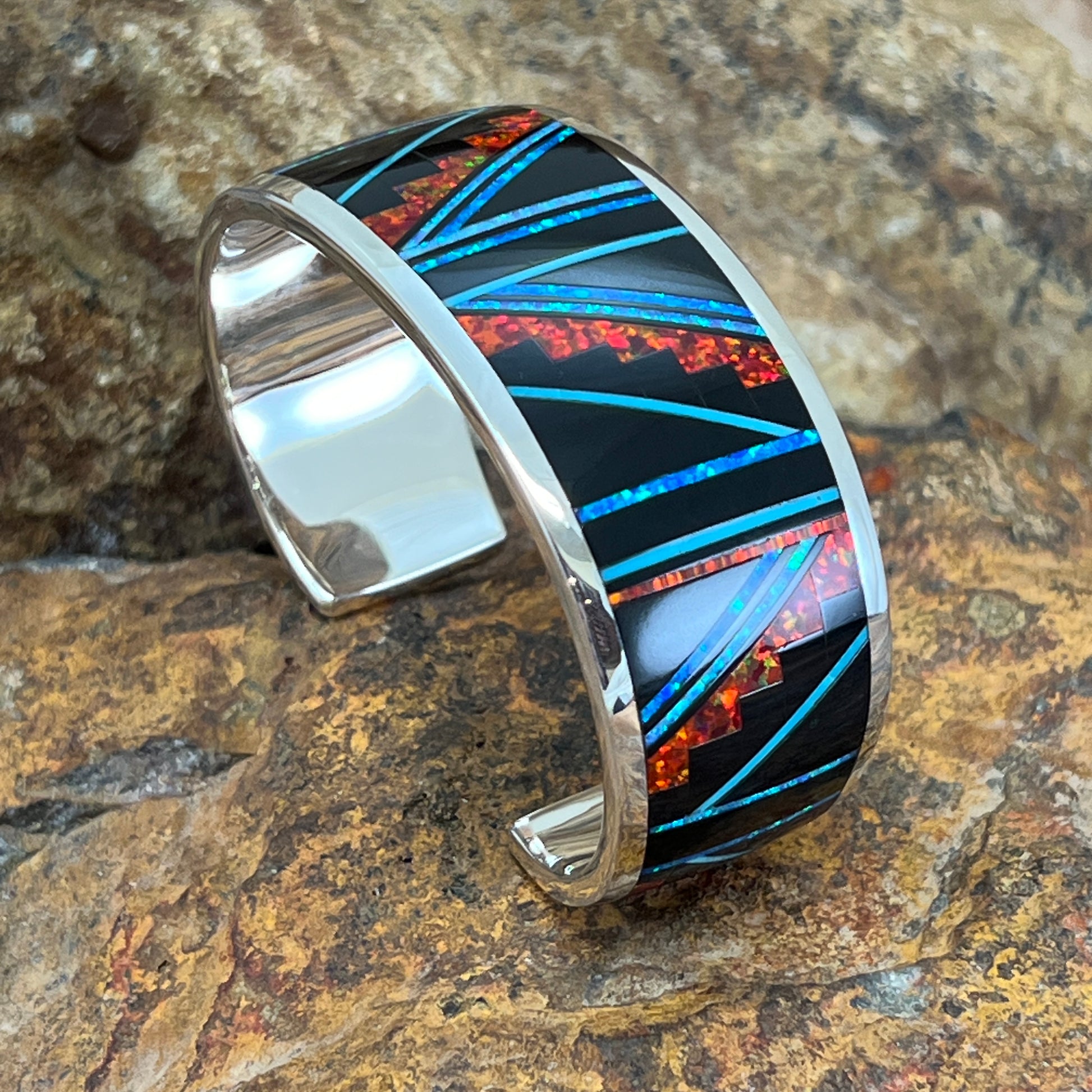David Rosales Red Moon Fancy Inlaid Sterling Silver Bracelet