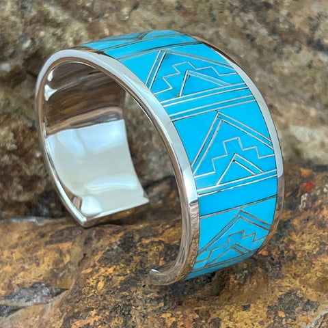David Rosales Arizona Blue Fancy Inlaid Sterling Silver Bracelet