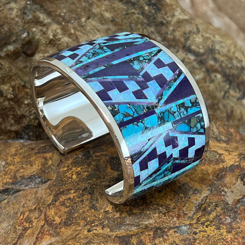 David Rosales Shalako Fancy Inlaid Sterling Silver Bracelet