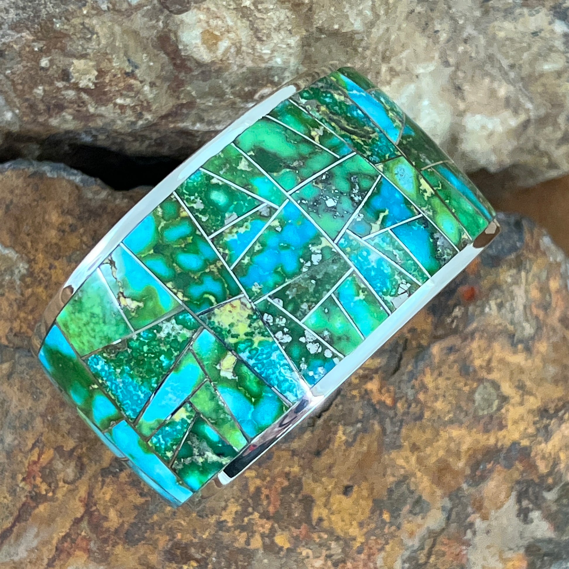 David Rosales Sonoran Gold Inlaid Sterling Silver Bracelet