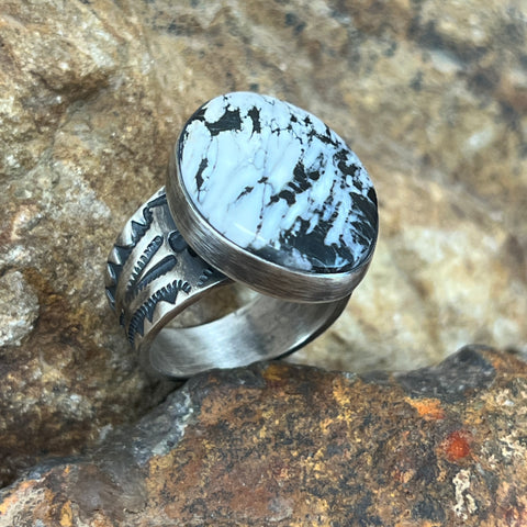 White Buffalo Sterling Silver Ring by Bernyse Chavez Size 8