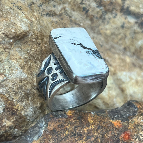 White Buffalo Sterling Silver Ring Size 6
