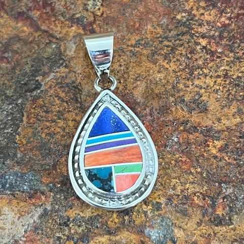 David Rosales Indian Summer Inlaid Sterling Silver Pendant Butterfly