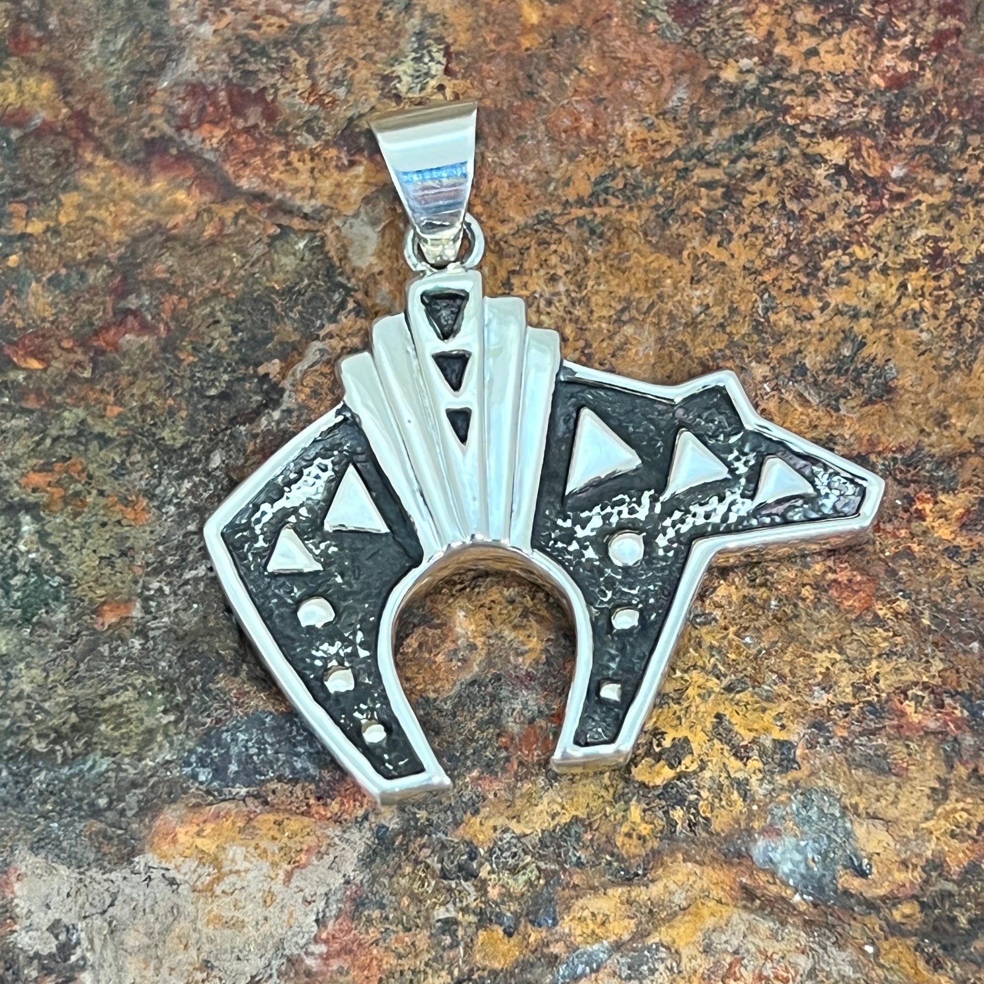 David Rosales Indian Summer Inlaid Sterling Silver Pendant Bear