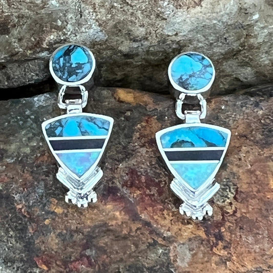 David Rosales Shalako Inlaid Sterling Silver Earrings