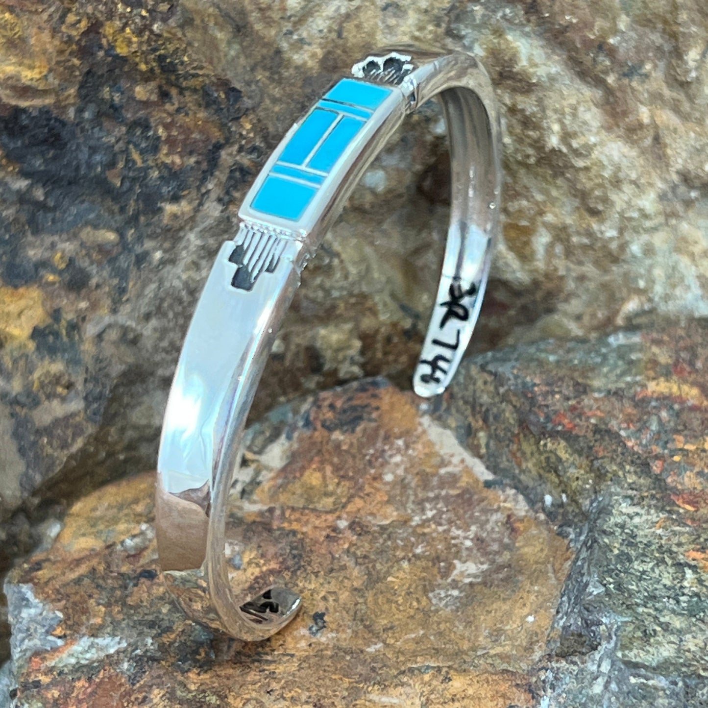 David Rosales Arizona Blue Inlaid Sterling Silver Bracelet