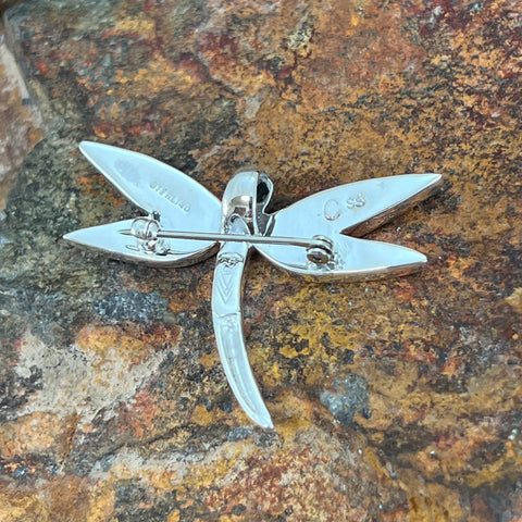 David Rosales Arizona Blue Inlaid Sterling Silver Pendant / Pin Dragonfly