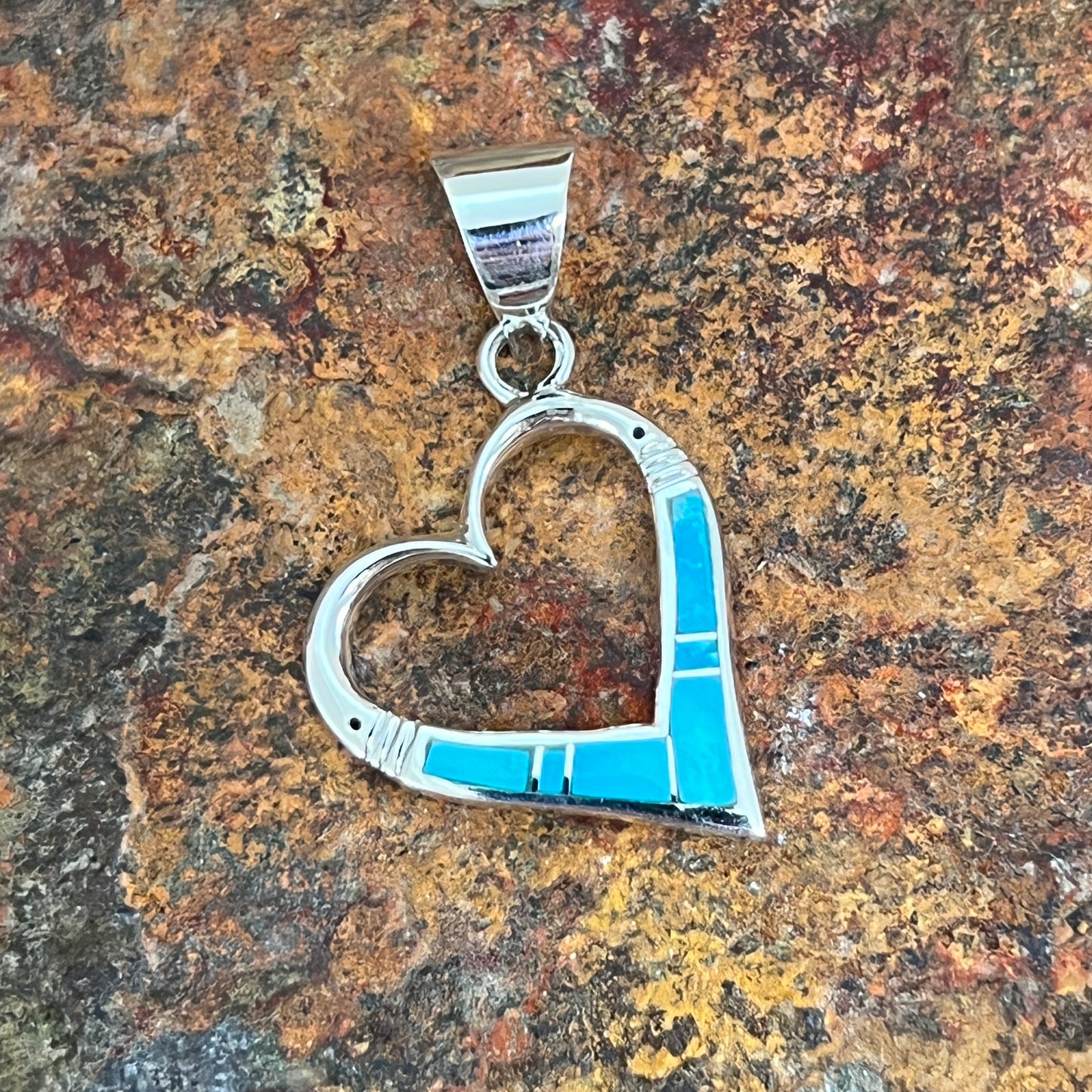 David Rosales Arizona Blue Inlaid Sterling Silver Pendant Heart
