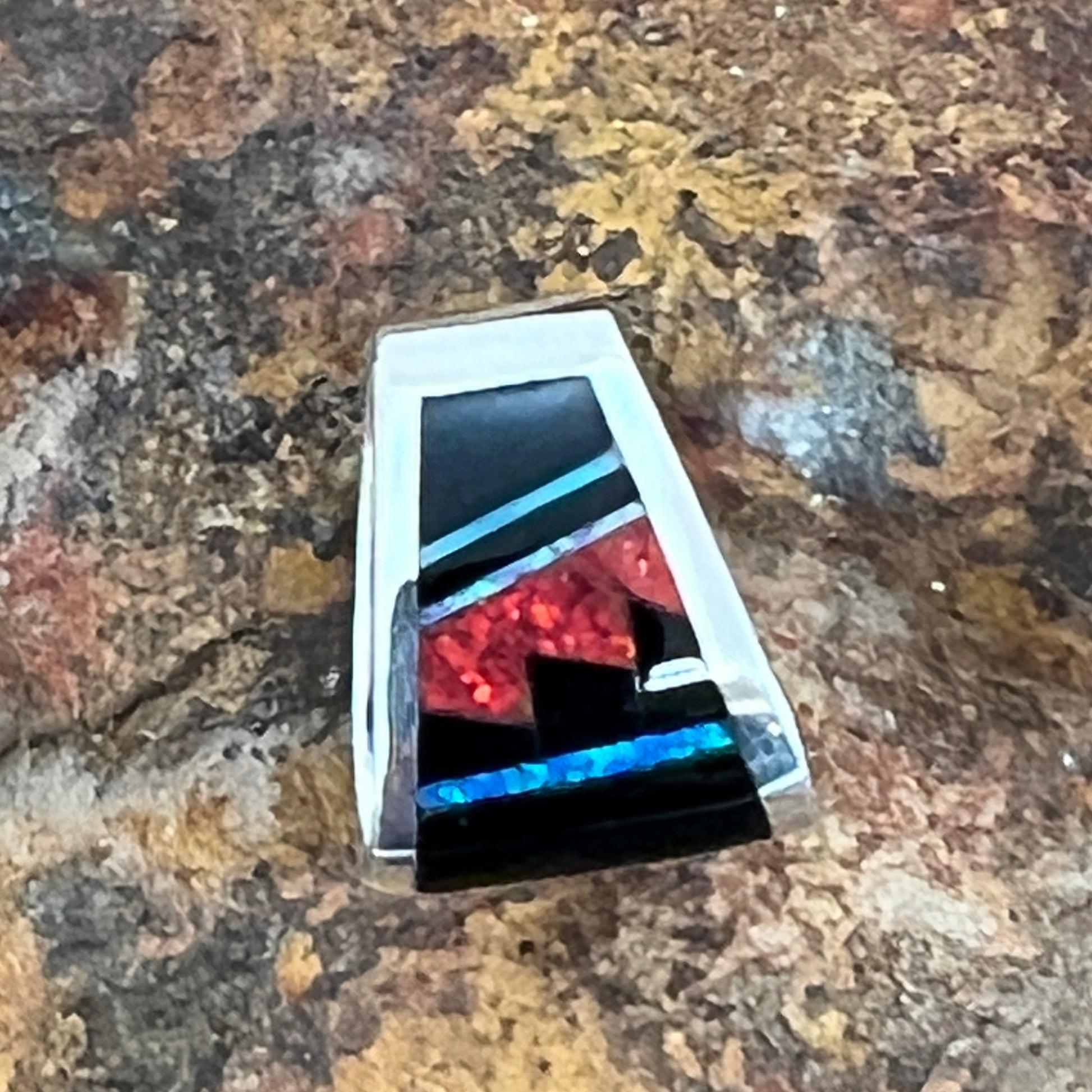 David Rosales Red Moon Fancy Inlaid Sterling Silver Pendant