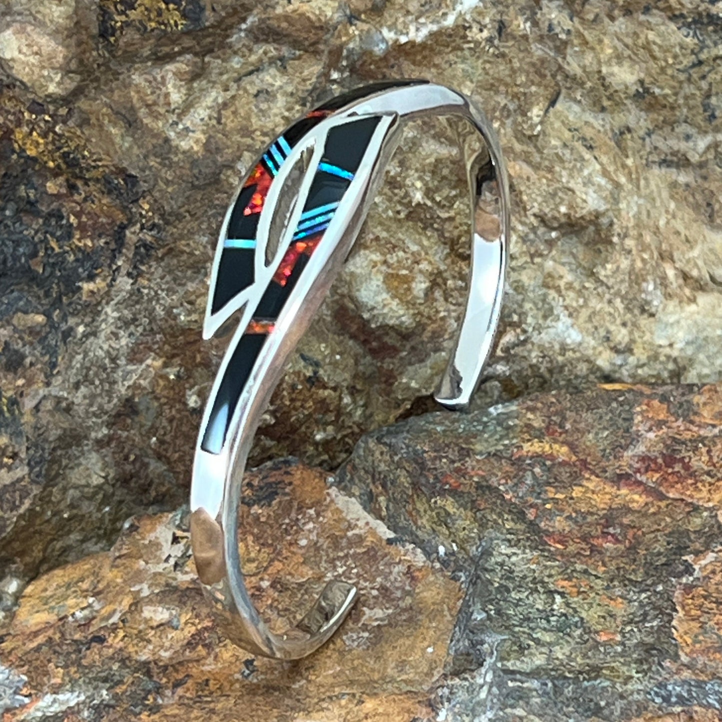 David Rosales Red Moon Inlaid Sterling Silver Bracelet