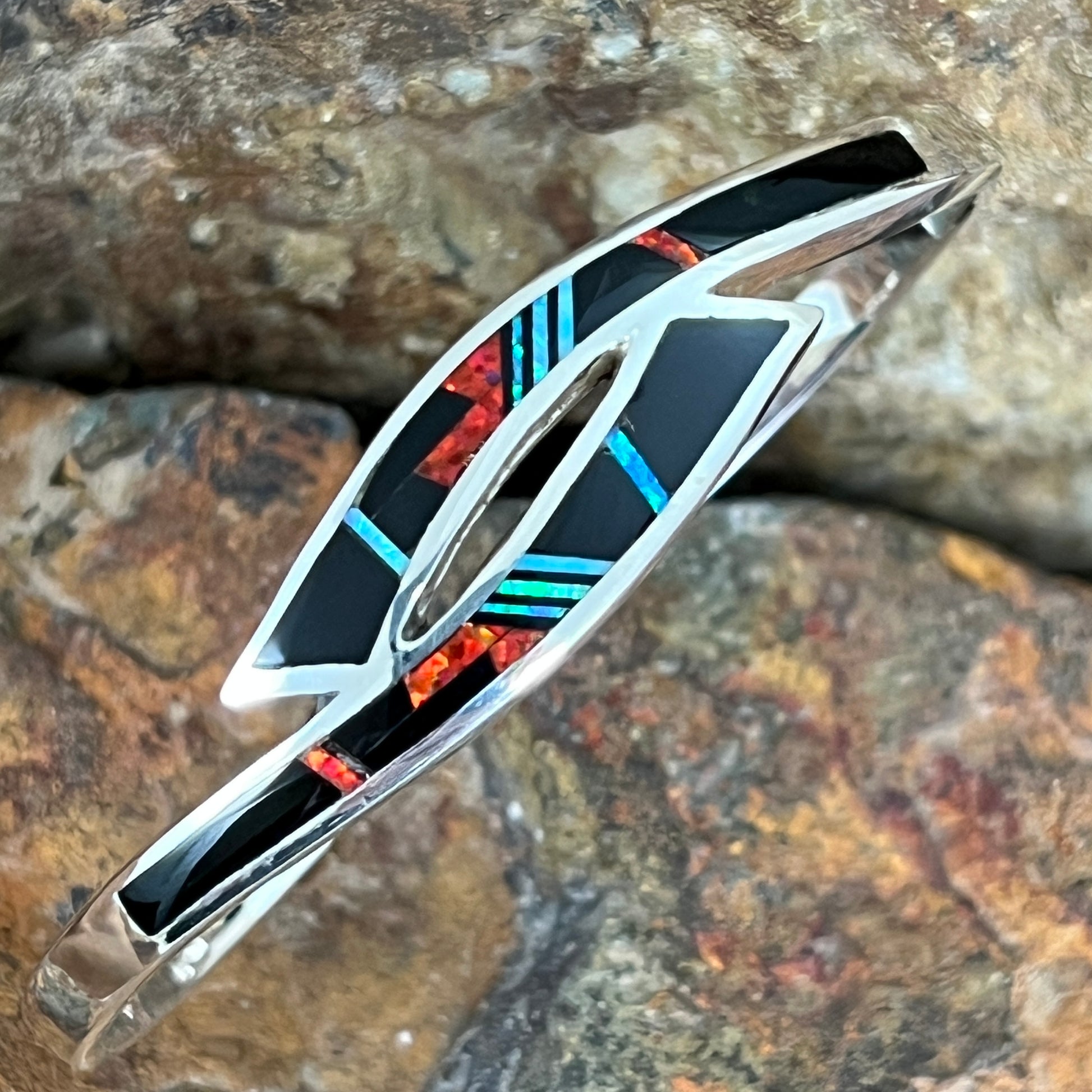 David Rosales Red Moon Inlaid Sterling Silver Bracelet