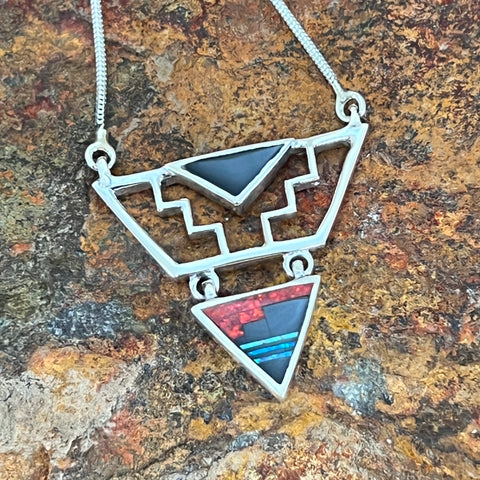 David Rosales Red Moon Inlaid Sterling Silver Necklace
