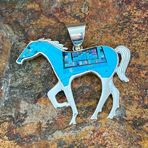 David Rosales Stardust Inlaid Sterling Silver Pendant Horse