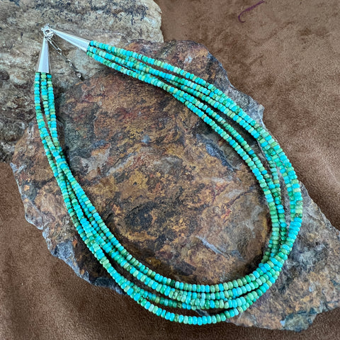 David Rosales Five Strand Sonoran Gold Turquoise Beaded Necklace 18"