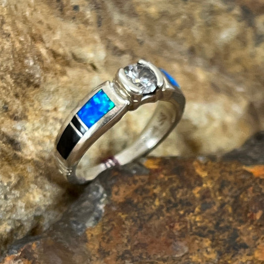 David Rosales Black Beauty Inlaid Sterling Silver Ring w/ Cubic Zirconia