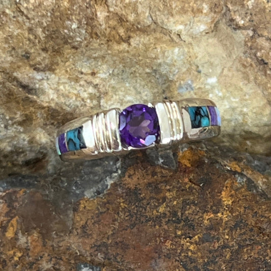 David Rosales Shalako Inlaid Sterling Silver Ring w/ Amethyst