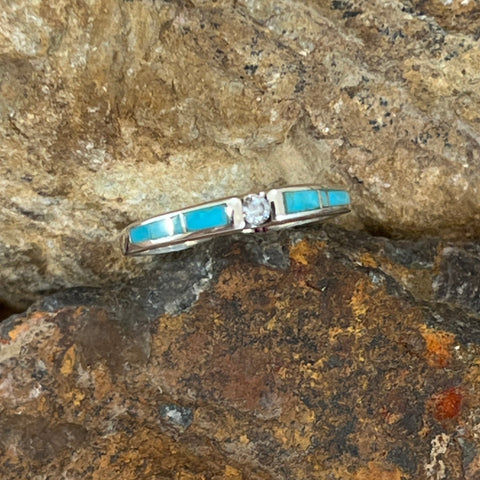 David Rosales Arizona Blue Inlaid Sterling Silver Ring w/ Cubic Zirconia