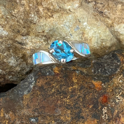 David Rosales Mystic Pearl Inlaid Sterling Silver Ring w/ Blue Topaz