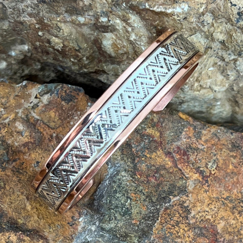 1/2" Sterling Silver Copper Bracelet By Sylvana Apache -- 6 1/2" Wrist