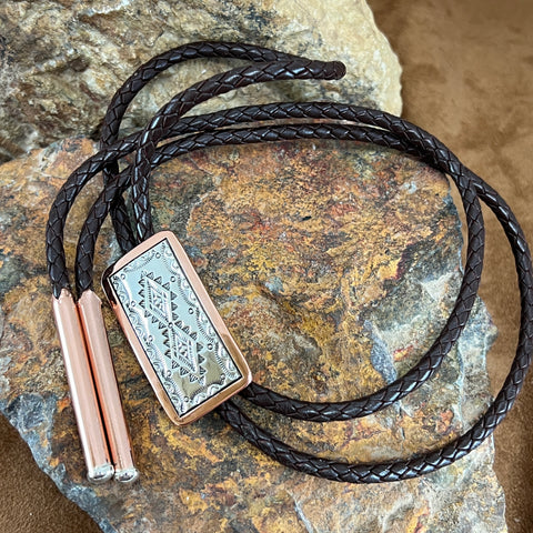 Sterling Silver & Copper Leather Bolo Tie by Sylvana Apache