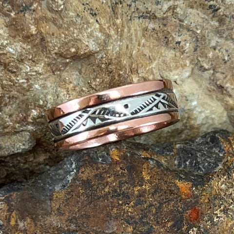 Sterling Silver & Copper Ring By Sylvana Apache Size 11.75