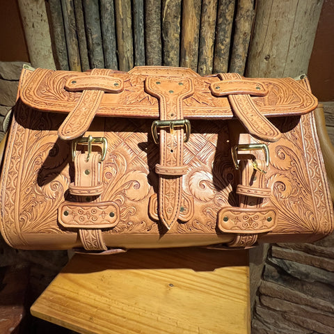 Hand Tooled Leather Duffle Bag by Stephen Vaughn Leatherworks