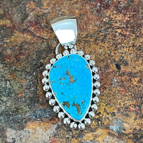 Kingman  Turquoise Sterling Silver Pendant Heart by Artie Yellowhorse