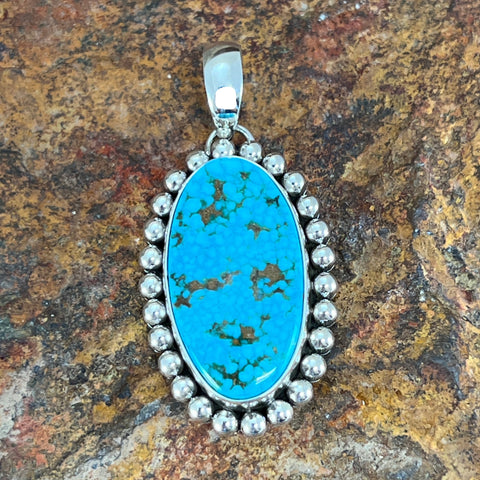 Kingman  Turquoise Sterling Silver Pendant Heart by Artie Yellowhorse