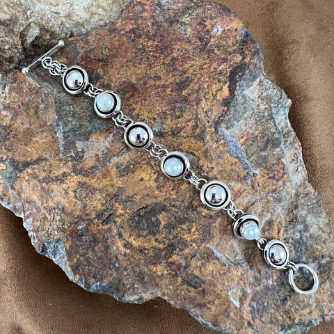 Pearl and Sterling Silver Link Bracelet by Artie Yellowhorse