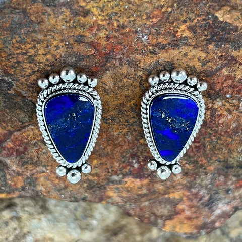 Lapis Sterling Silver Earrings by Artie Yellowhorse -- Clip