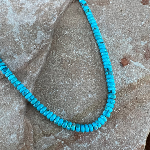 18" Single Strand Kingman Turquoise Beaded Necklace by Robert Tenario