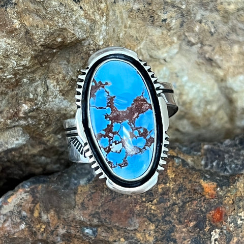 Golden Hill Turquoise Sterling Silver Ring by Wil Denetdale Size 9 Adj