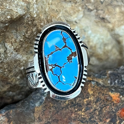 Golden Hill Turquoise Sterling Silver Ring by Wil Denetdale Size 8 Adj