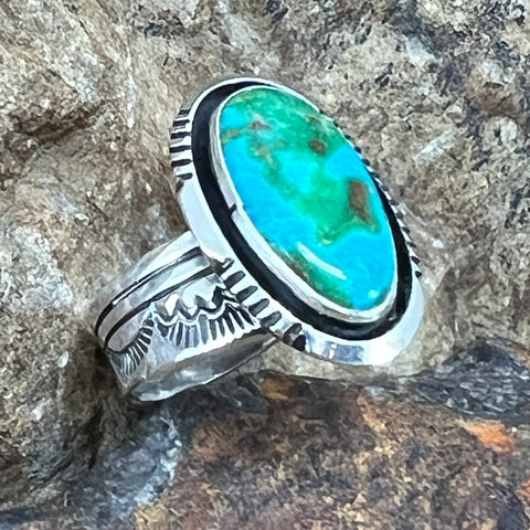 Sonoran Gold Turquoise Sterling Silver Ring by Wil Denetdale Size 8 Adj