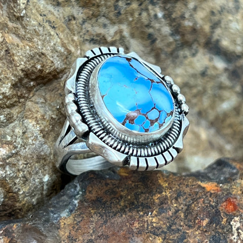 Golden Hill Turquoise Sterling Silver Ring by Wil Denetdale Size 7