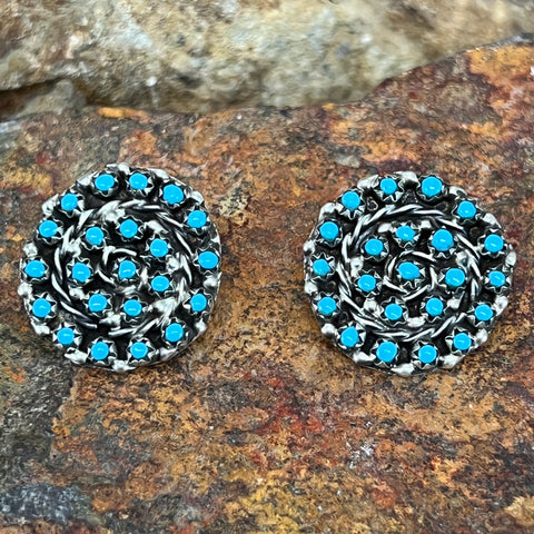 Kingman Turquoise Sterling Silver Earrings Cluster by Randy Houee