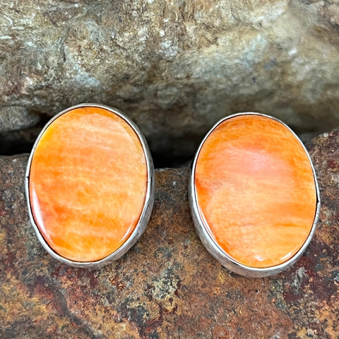 Orange Spiny Oyster Sterling Silver Earrings by Wil Denetdale