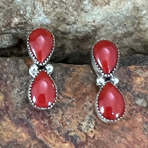 Red Coral Sterling Silver Earrings Cluster by Anna Spencer