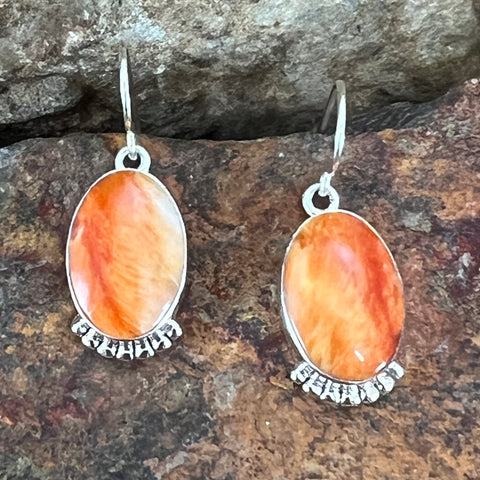 Orange Spiny Oyster Sterling Silver Earrings by Cathy Webster