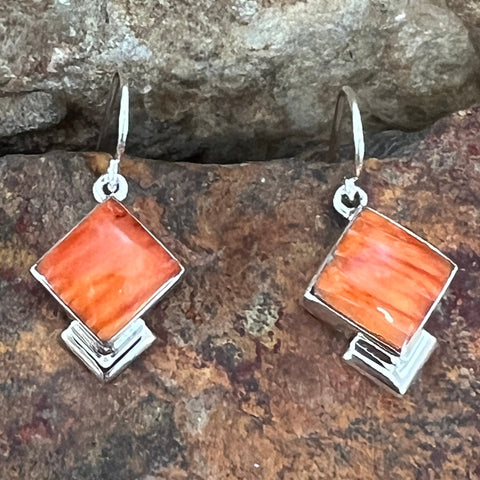 Orange Spiny Oyster Sterling Silver Earrings by Elsie Armstrong