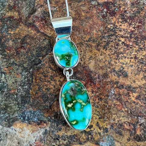 Sonoran Gold Turquoise Sterling Silver Pendant by Jacob Olascoaga